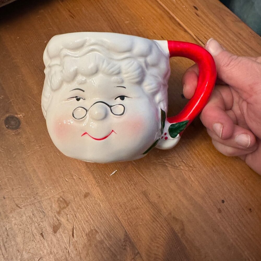 Vintage Mrs. Ms. Claus holiday head mug Hot Chocolate cup
